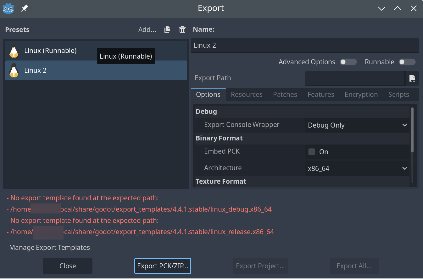 Godot Missing Export Targets