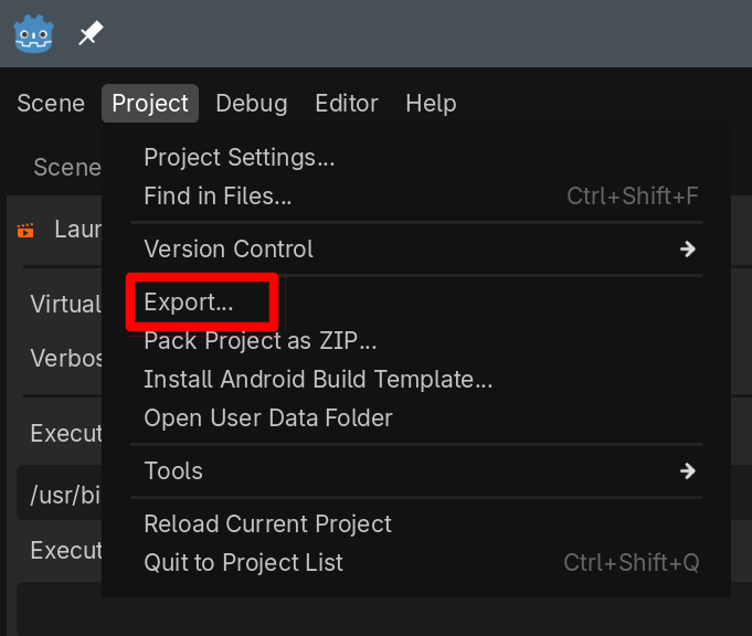 Godot Export Menu